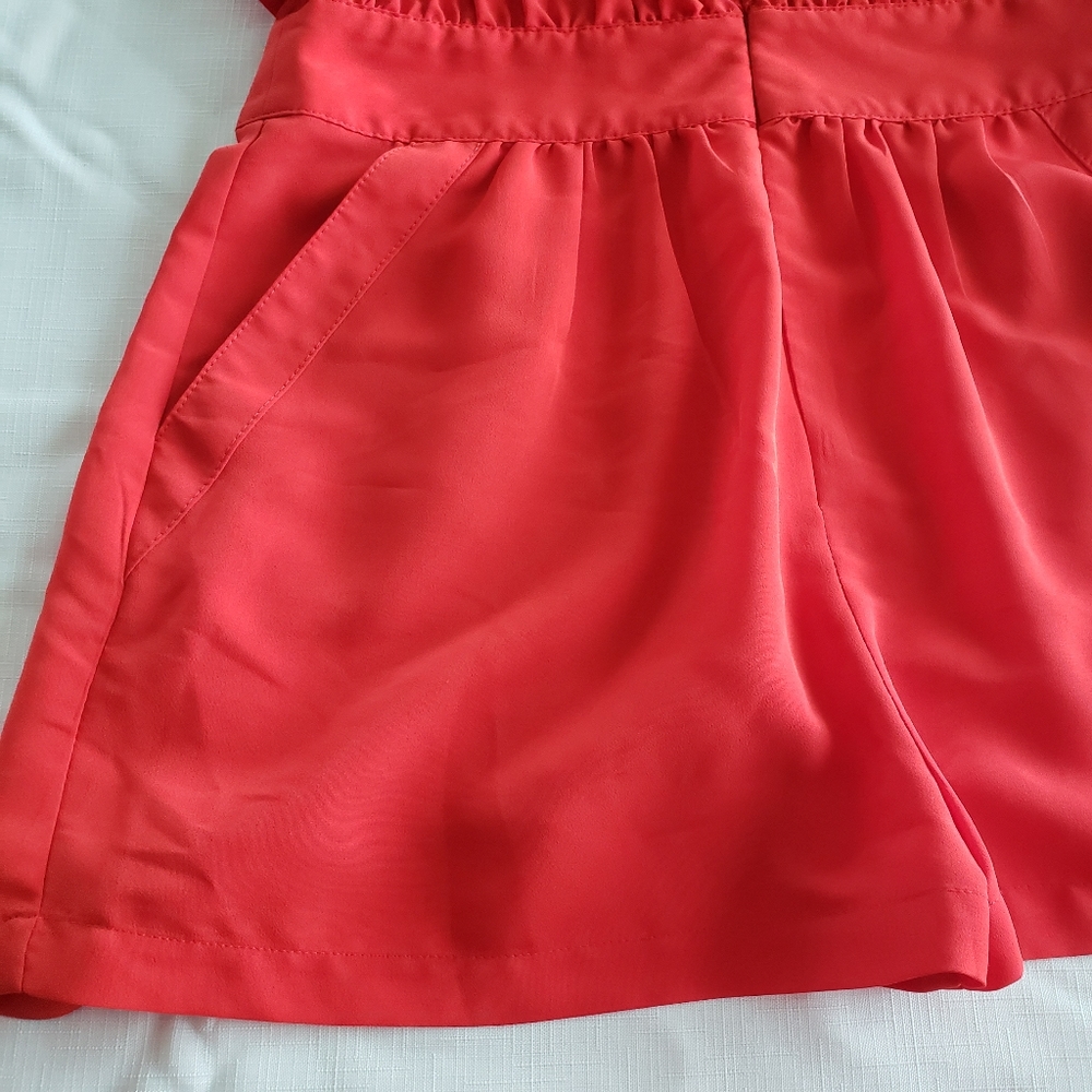 Pins And Needles Romper Shorts Mini V neck pockets Ruffled Red Summer - Picture 3 of 11
